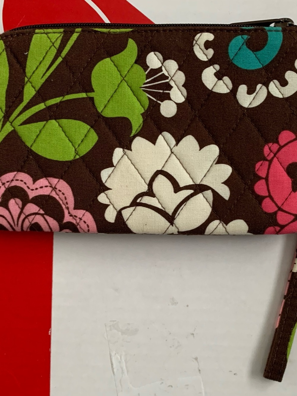 Vera Bradley Quilted Floral Zip Wristlet - Brown, Green, Pink, White, Teal